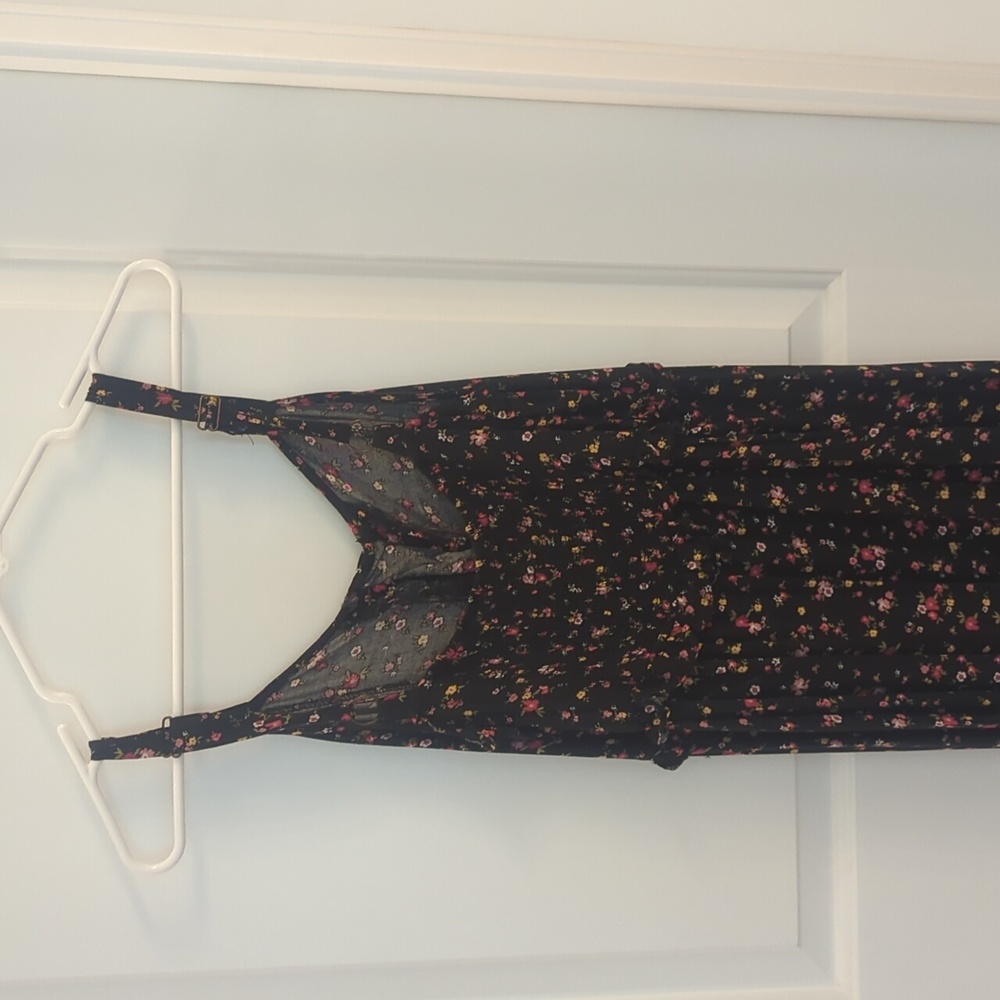 Wild Fable Black Floral Strappy Dress With Side Slit And Lace Up Corset Look Top - Picture 8 of 9
